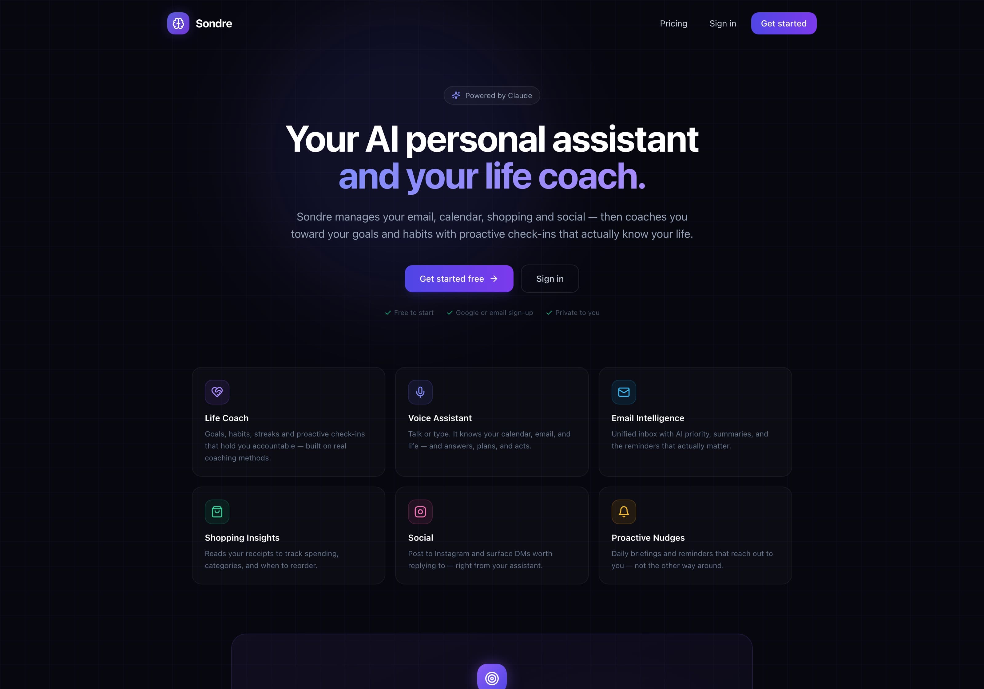 The Sondre app - your AI personal assistant and life coach.